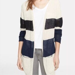 ENZA COSTA Rugby Stripe Linen-Blend Knit Cardigan